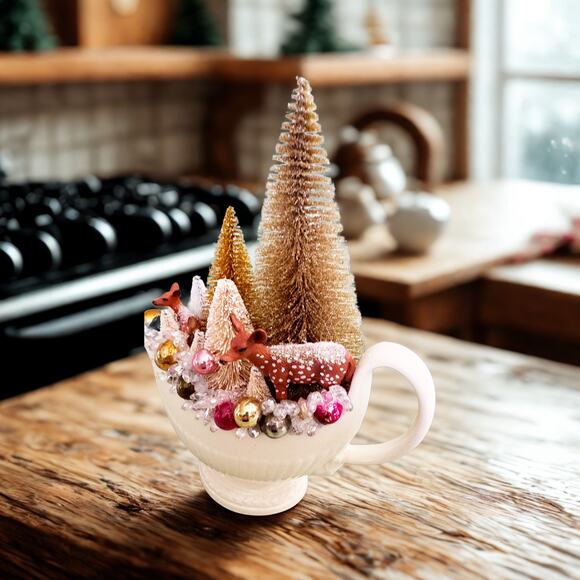 Wintery Forest with Grazing Deer Christmas Assemblage in China Gravy Boat - Picture 3 of 4